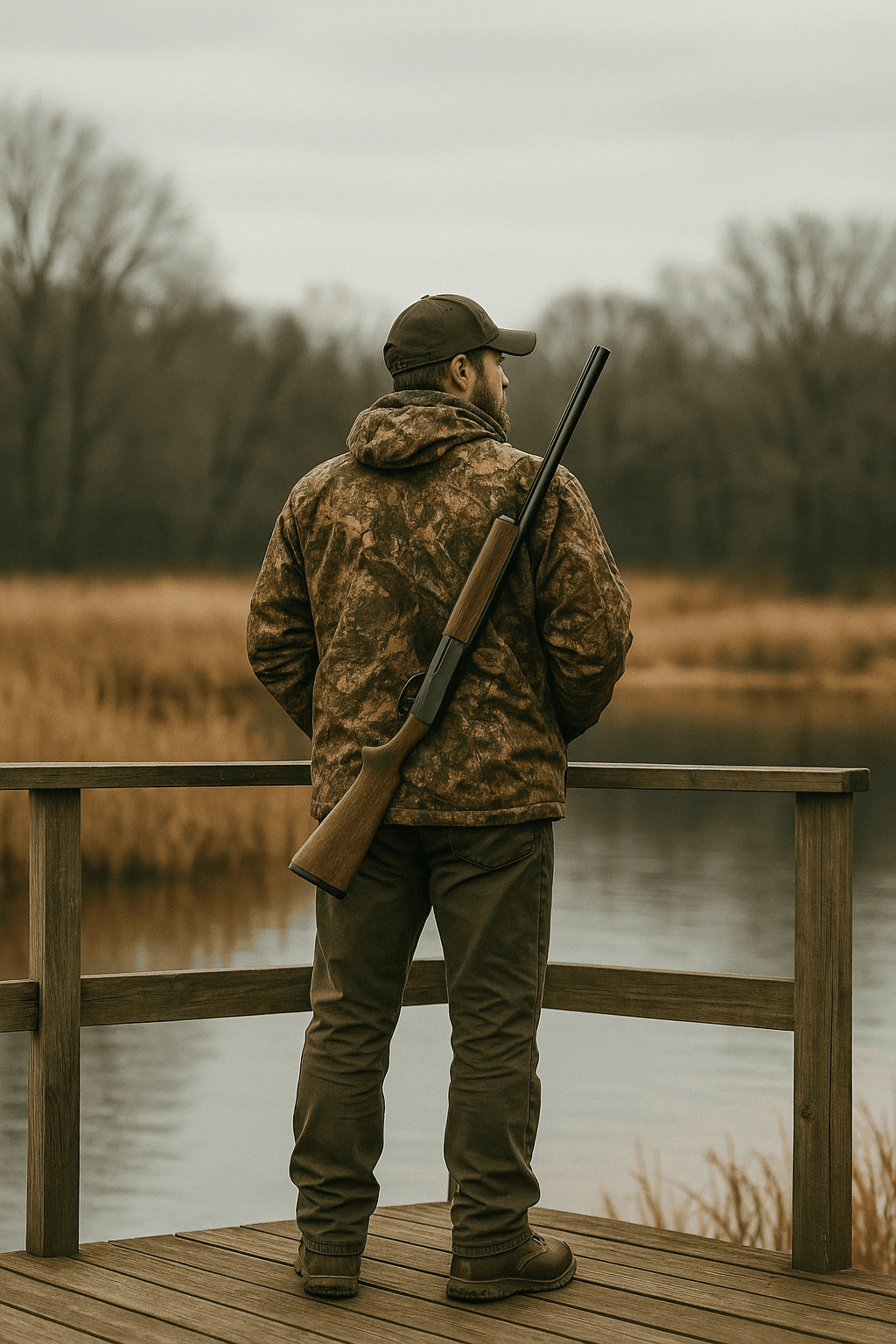 Hunter in a blind with empty seats